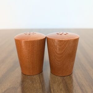 MCM Style Minimalist Small Wooden Teak Round Salt & Pepper Shakers
